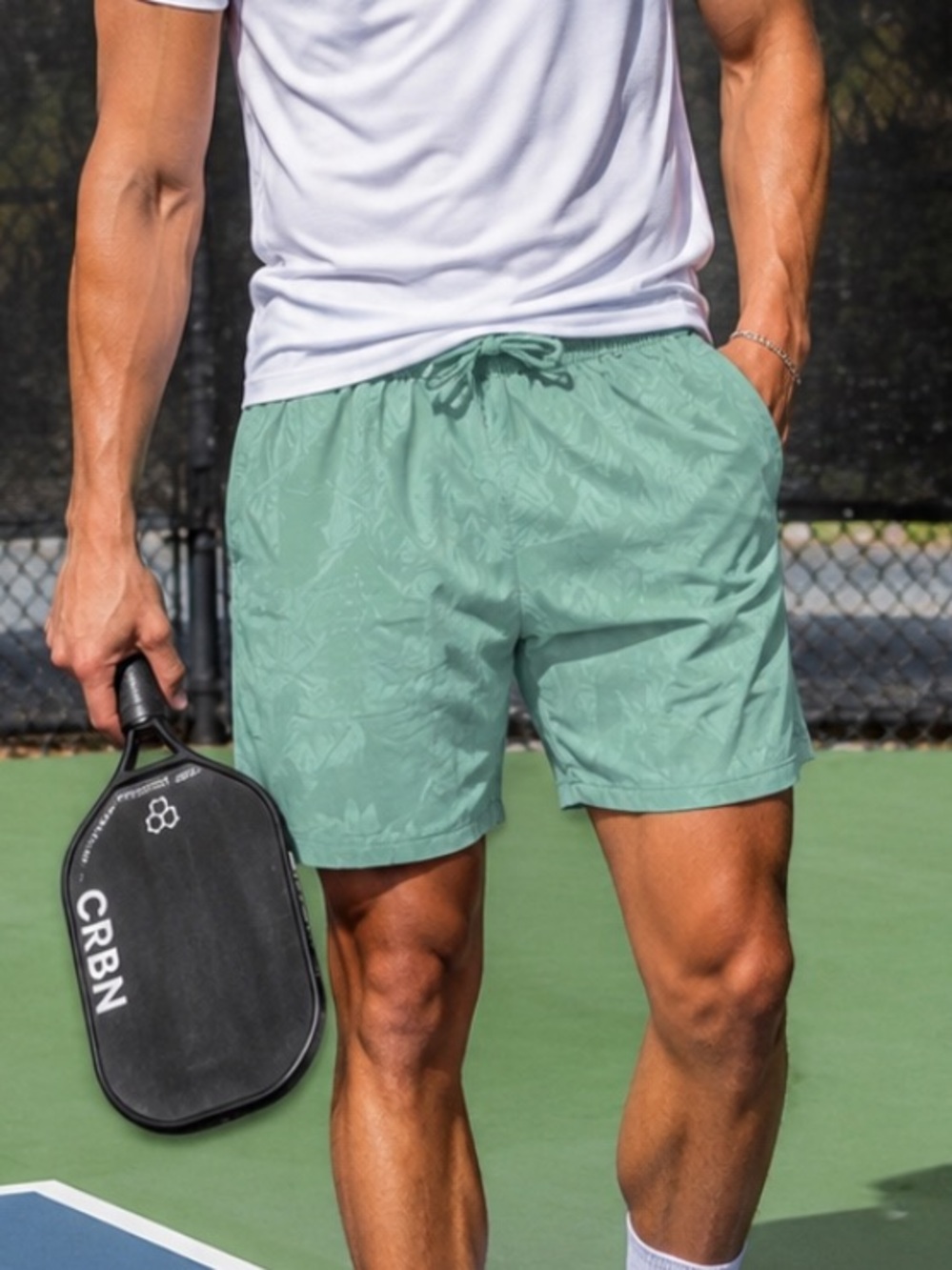 Panama Jack Men’s Athletic Shorts Large Sage Green Tropical Print Drawstring